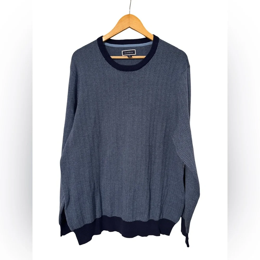 Club Room Men's Navy Herringbone Crewneck Sweater